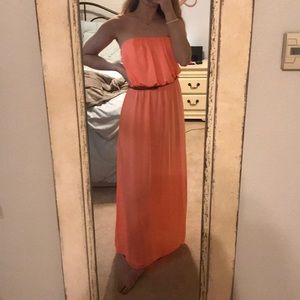 Peachy Pink Maxi Dress (with brown belt)